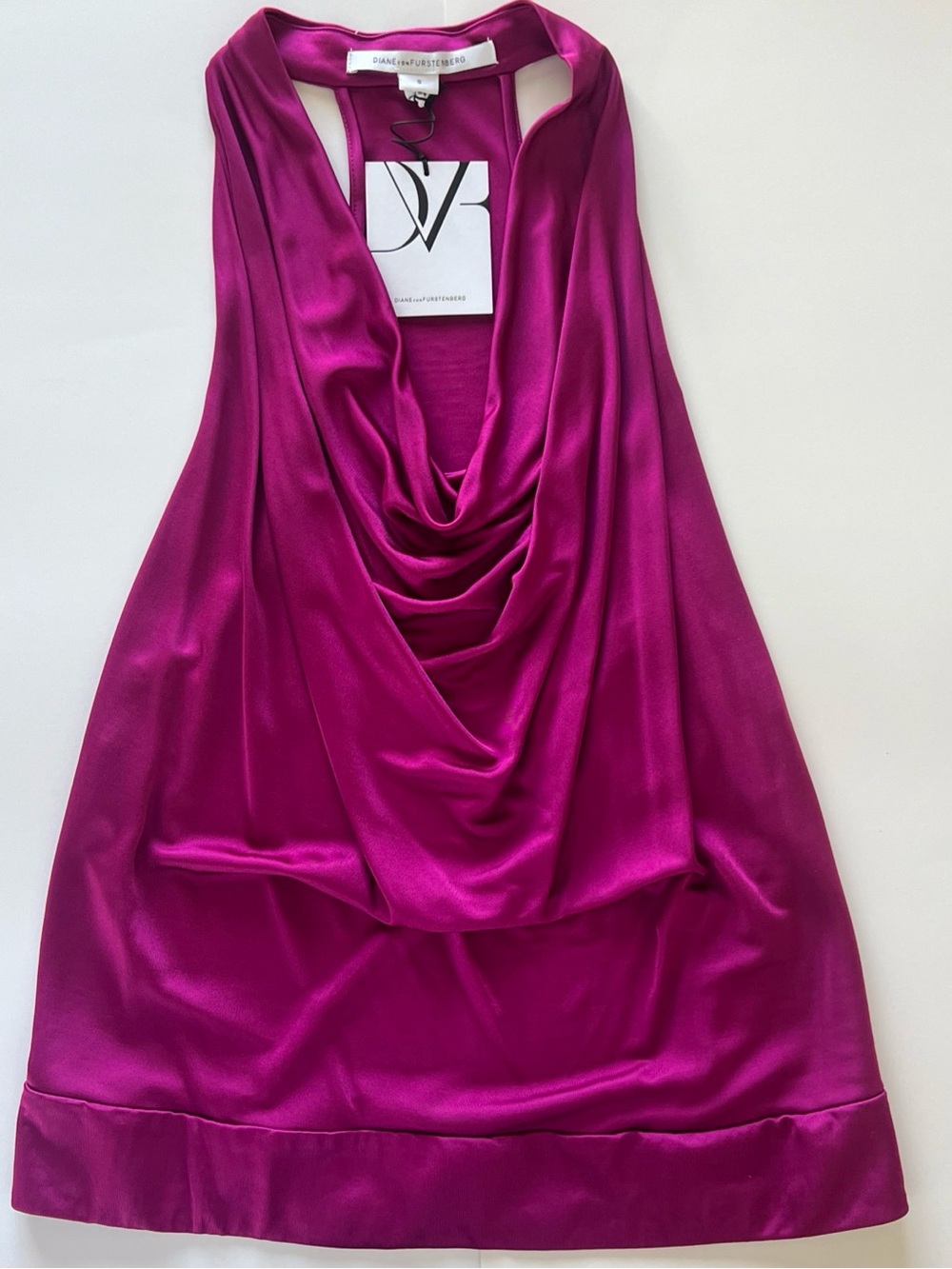 Diane Von Furstenberg Satin Draped Halter Camisole in Fuchsia